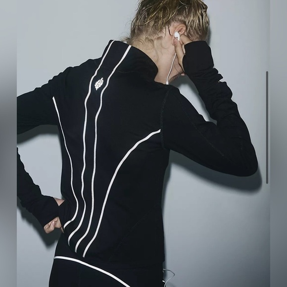 Free People Jackets & Blazers - NWT Free People You're A Peach OutdoorBlack Jacket with White Reflective Size S